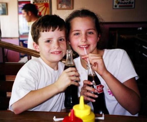 Darby and Grayson Enjoying a Coke at Super Snack